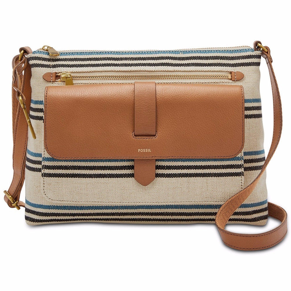 FOSSIL KINLEY CROSSBODY STRIPES NATURAL MULTI